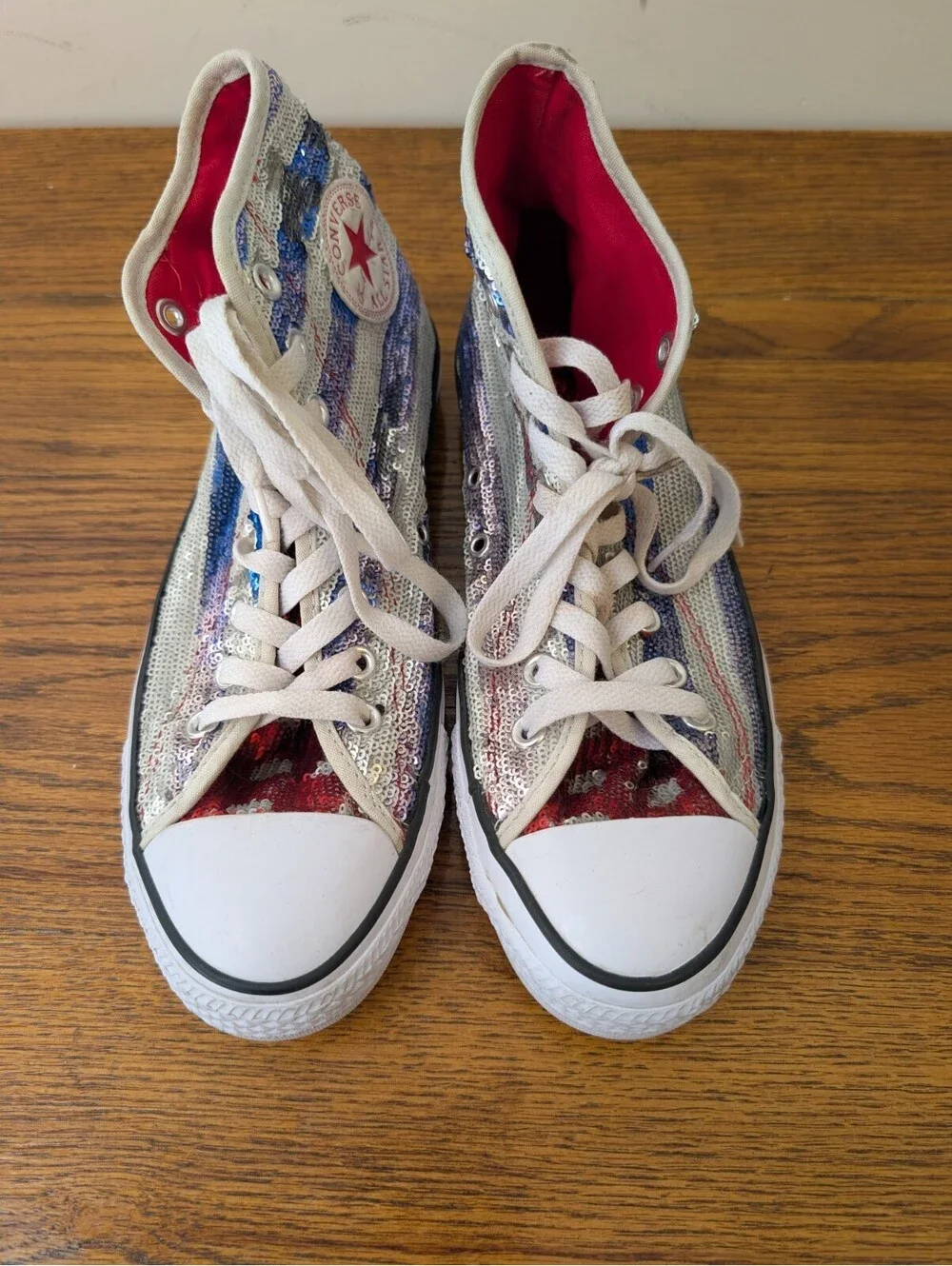 Converse All Star USA Flag Sequin Hi Top Sneaker Shoes 549638C Womens 9.5 RARE